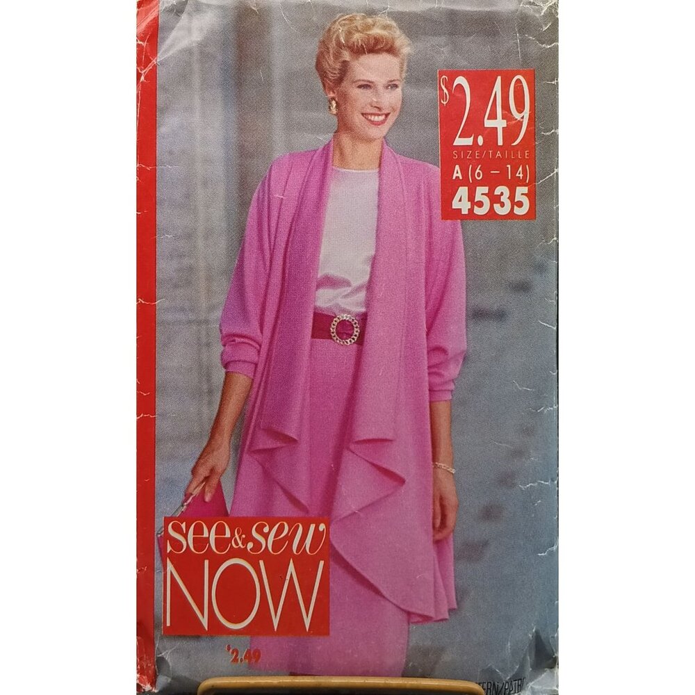 Butterick See & Sew Now Pattern #4535 Misses Coat & Skirt Size A 6-14 Vintage
